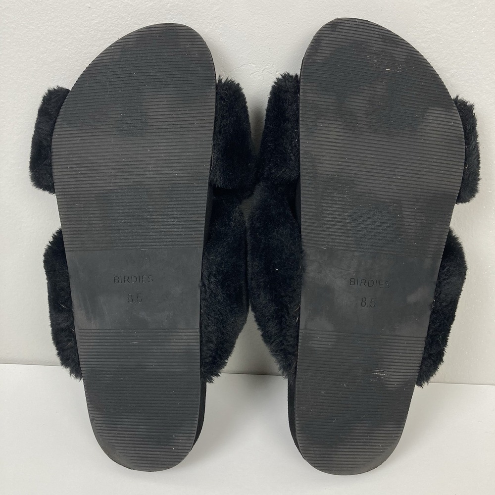 Birdies The Robin Black Faux Fur Slide Sandals House Slippers Cozy Plush sz 8.5 - Picture 6 of 7